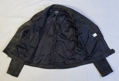 ARMANI EXCHANGE BLACK SUEDE LAMB LEATHER ZIPPER STUDED BIKER