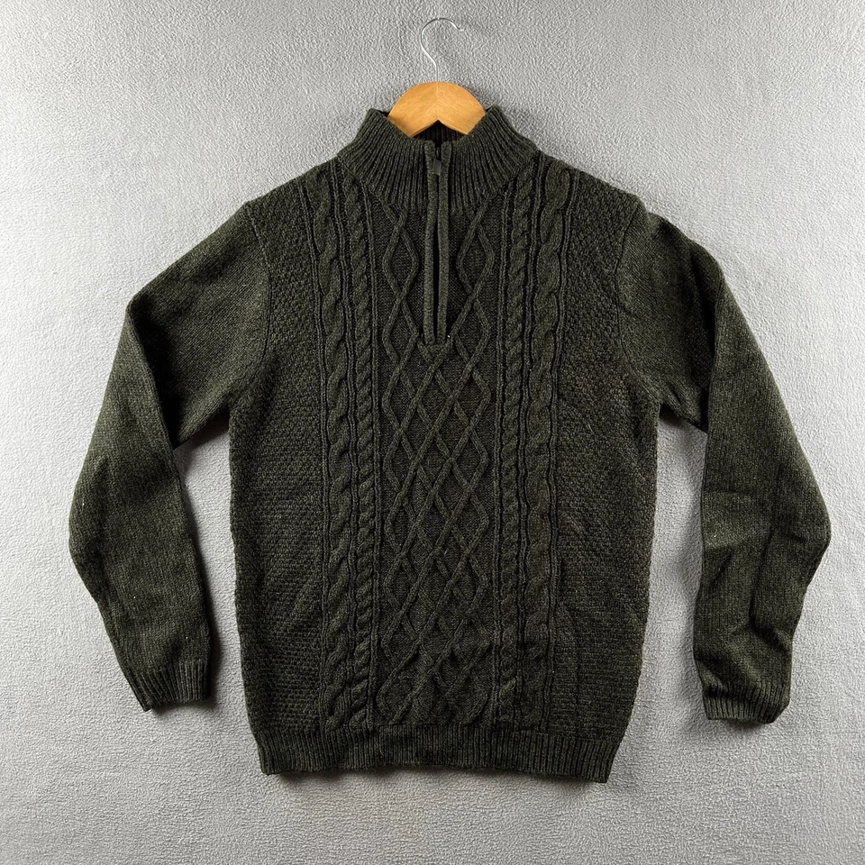 Suéter Tejido Isla Esmeralda Para Hombres Medio Verde Cable Tejido Pescador Barbour Cremallera Foto 3 de 4