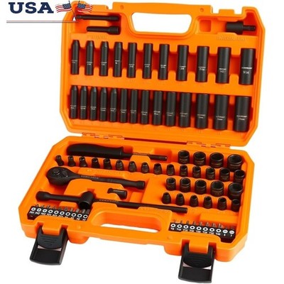 Professional 1/4 Inch Drive Socket Set 72T Ratchet 55 Sockets Impact Tools Kit