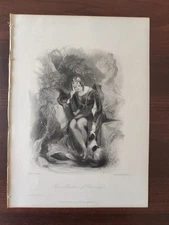 ANTIQUE ORIGINAL B/W ENGRAVING-FINDEN'S TABLEAUX-THE MINSTREL OF PROVENCE-1846