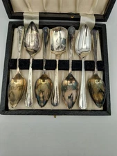 William Adams Silver Plated 6 Grapefruit Spoons 1 Sugar Sheffield England