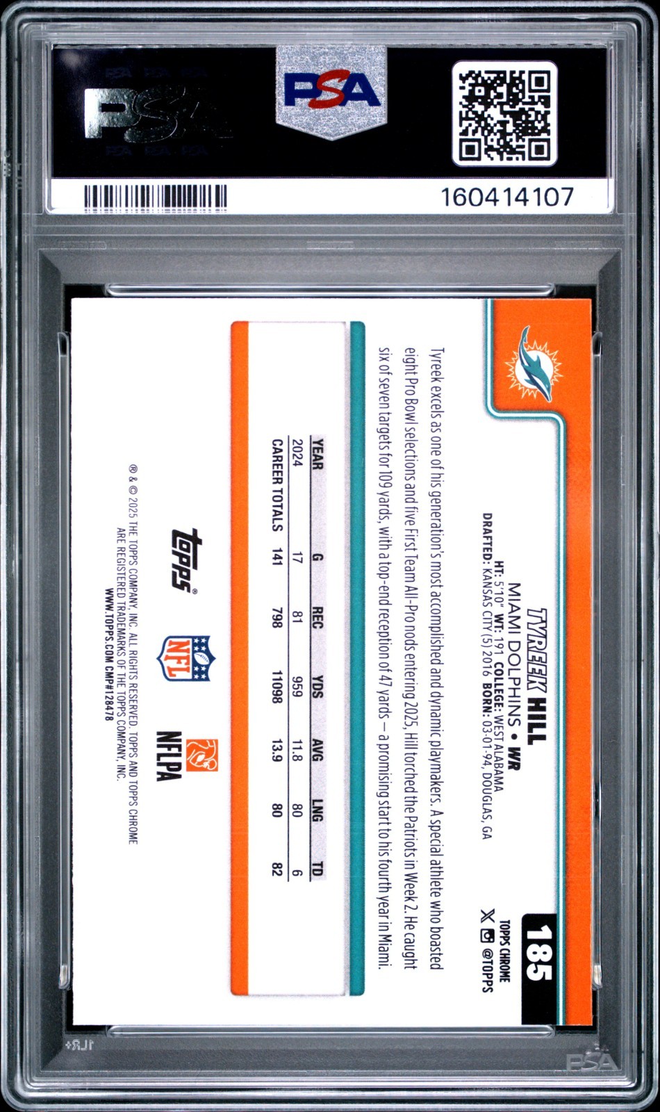 2025 Topps Chrome NFL - Tyreek Hill Team Camo SP Dolphins - PSA 10 - POP 1 view 2