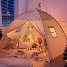 Full Size Bed Tent Canopy: Lights 76.5x54x52" Suggested for Full Golden Beige