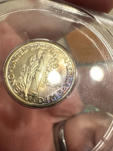 1945 S Mercury Dime Rattler. MS65 PCGS. Toned! Blue