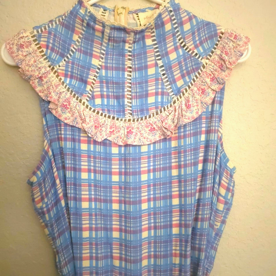 Anthropologie 格子连衣裙,尺寸 M Ruffles Cottagecore Coquette Grandmacore — 第 3/4 张图片