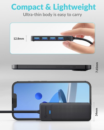 PHIXERO USB HUB 3.0 4-Port Splitter USB USB A HUB Adapter Expansion 0.5/3.3ft - Picture 7 of 12