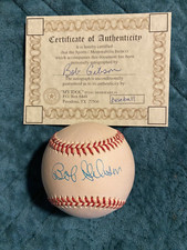 Bob Gibson Auto Baseball w/Cube Nameplate COA Cardinals WSChamp '64 '67HOF 1981