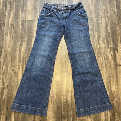 Mossino Supply Co Women's Wide Leg Mid Rise Blue Jeans Bell Bottom Size 