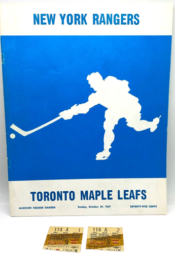 New York Rangers Hockey PROGRAM v Toronto Maple Leafs Oct 29, 1967 + TICKET STUB
