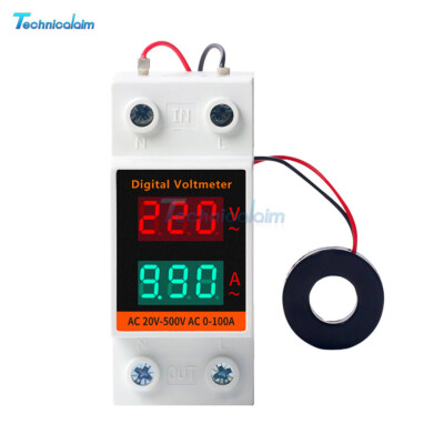Din Rail LCD Digital AC Voltmeter Ammeter Electricity Meter 60-500V AC0.00-99.9A