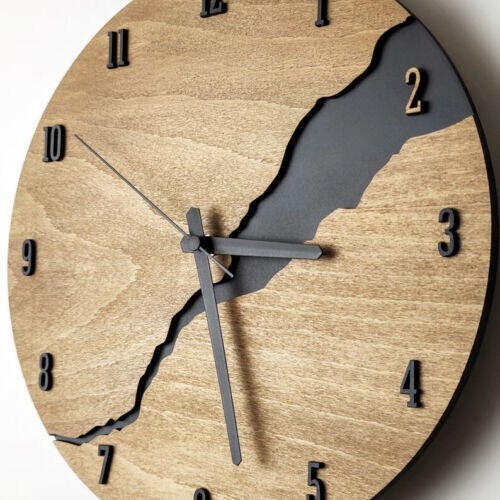 Handmade Modern Wall Clock with Numbers Silent Unique Wood Minimalist wall clock - Picture 2 of 8