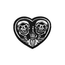 Skeleton Lovers Heart Iron-On Embroidered Patch   Gothic and Romantic
