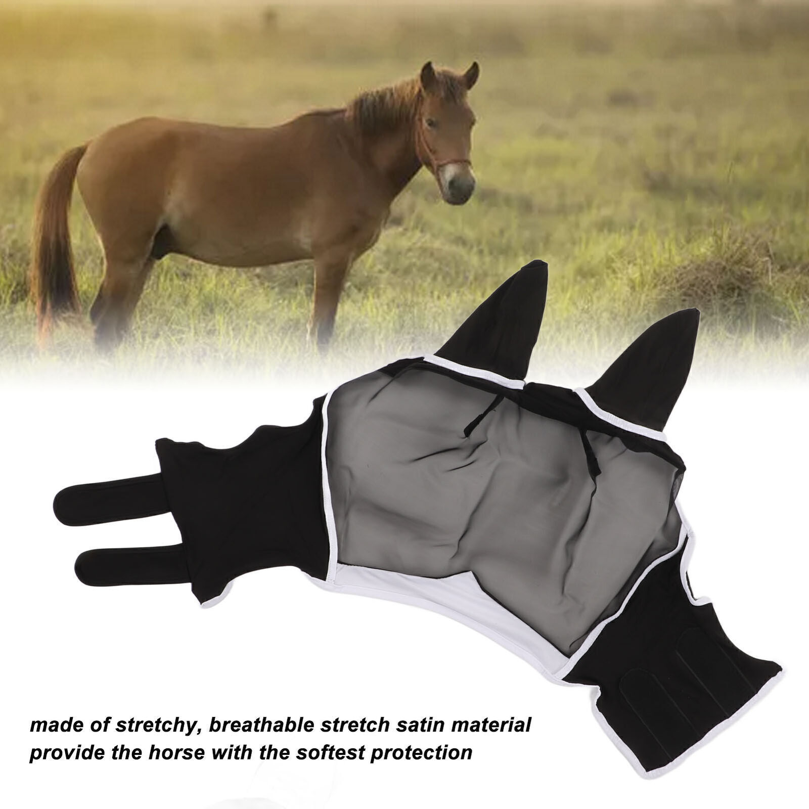 Mesh Horse Fly Mask Elastic UV Protection Detachable Breathable Horse Fly Mask