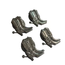 Vintage Cowboy Boot Button Covers Silver Tone Western Rodeo Cowgirl Set of 4