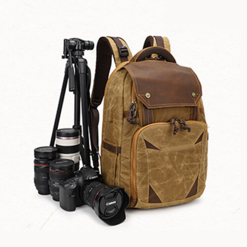 Waterproof Canvas SLR Camera Backpack Shockproof Leather Lens Bag/ High Quality