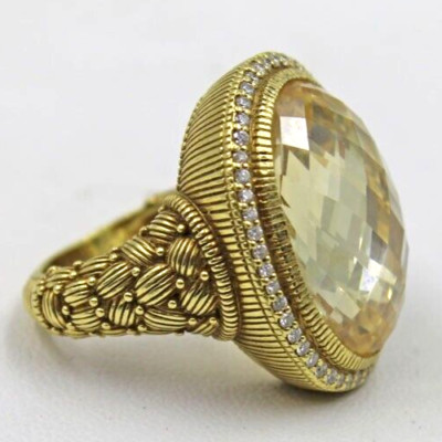 Judith Ripka 18K Yellow Gold Faceted Stone & 50 Diamonds Aurora Ring Size 6.75