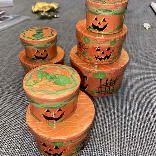 7 Piece Halloween Nesting Boxes Pumpkins Rat Spider Web - Picture 2 of 10