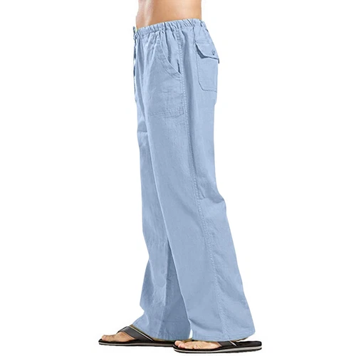 Herren Baumwolle Leinen lose Hose Freizeit Kordelzug Strand Yoga Baggy lange Hose - Bild 62 von 69