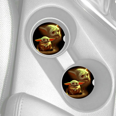 GROGU BABY YODA STAR WARS INSPIRED CUSTOM RUBBER CAR COASTER 2 PC SET DESIGN7
