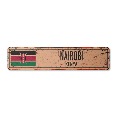 NAIROBI KENYA Vintage Street Sign Kenyan flag city country road wall rustic gift