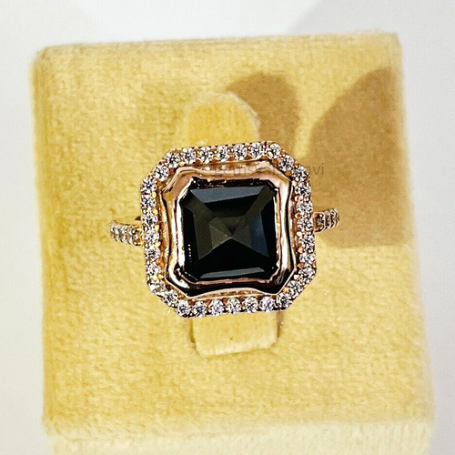 8 KT Nero Anello Diamante Taglio Asscher IN Finitura Oro Rosa AAA Certificato Un - Foto 5 di 6