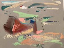 Abstract Landscape Farm Cubism Pastel Painting On Paper 11x14 Original Signed