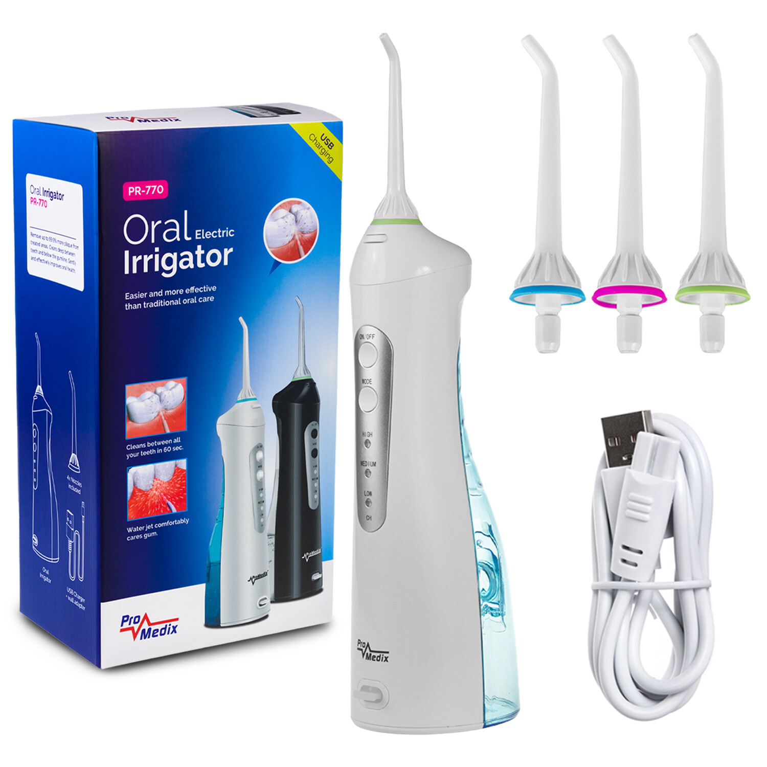 Irrigateur dentaire Promedix contre la plaque dentaire et gencives sensibles sans fil IPX7