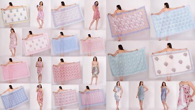 Block Print Sarong Strand Cover Up Leicht Pareo Sommer Halstuch Baumwolle Sch...