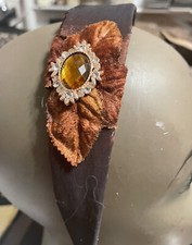 Retro Cognac Siena Rust Shimmer Silk w/ Vintage Velvet Crystal Cabochon Headband