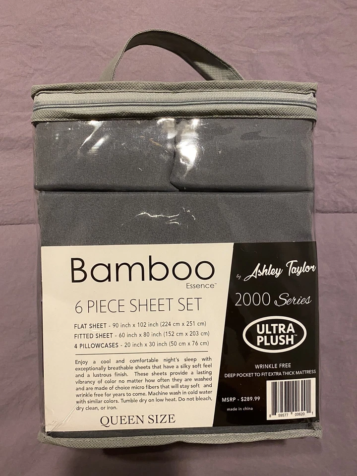 Juegos de sábanas de bolsillo profundo ASHLEY TAYLOR Bamboo Essence / Serie 2000 / 6 piezas nuevos en caja Foto 2 de 3