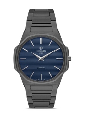 Hislon Men's Watch Ultra Slim Sapphire Glass Blue Dial All Black