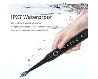 FAIRYWILL D7 Elektrische Zahnbürste Schallzahnbürste 5 Modi Timer 8 Ersatzköpfe Schwarz