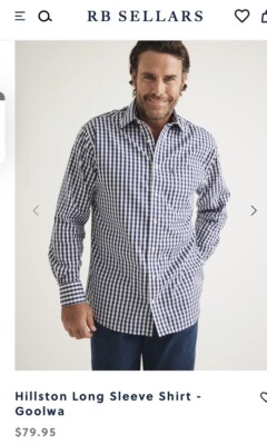 RB Sellars Mens Hillston Shirt Sz XL Collar Long Sleeve Gingham Check