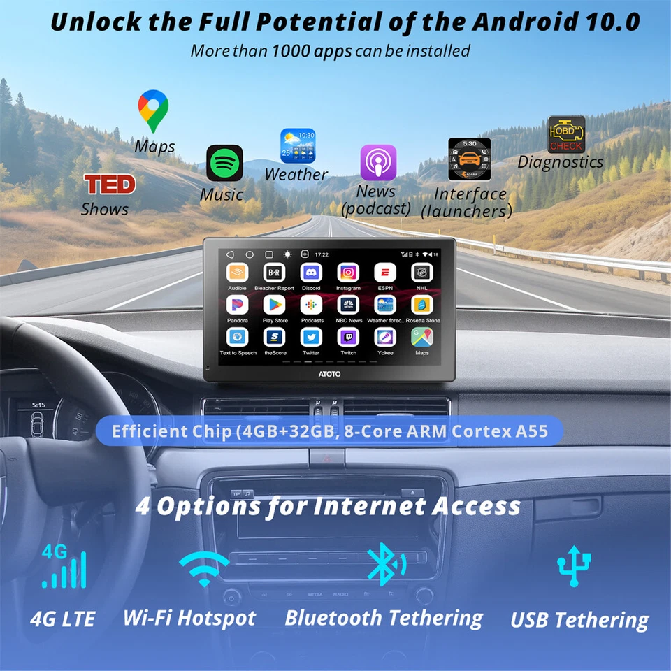 ATOTO 9" Portatile Android AI Autoradio 4G+32G GPS Wireless Android Auto&Carplay - Immagine 3 di 4