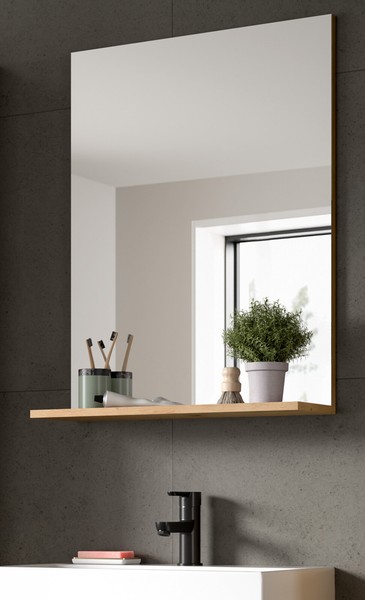 Bad Spiegel Badezimmer Wandspiegel Garderobenspiegel Ablage 60X79 Cm Eiche Shawn-image