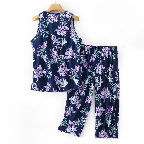 Womens Capri Set Sleepwear Soft Pajamas Sleep Nightshirts Print Cotton Nightwear - Bild 13 von 27