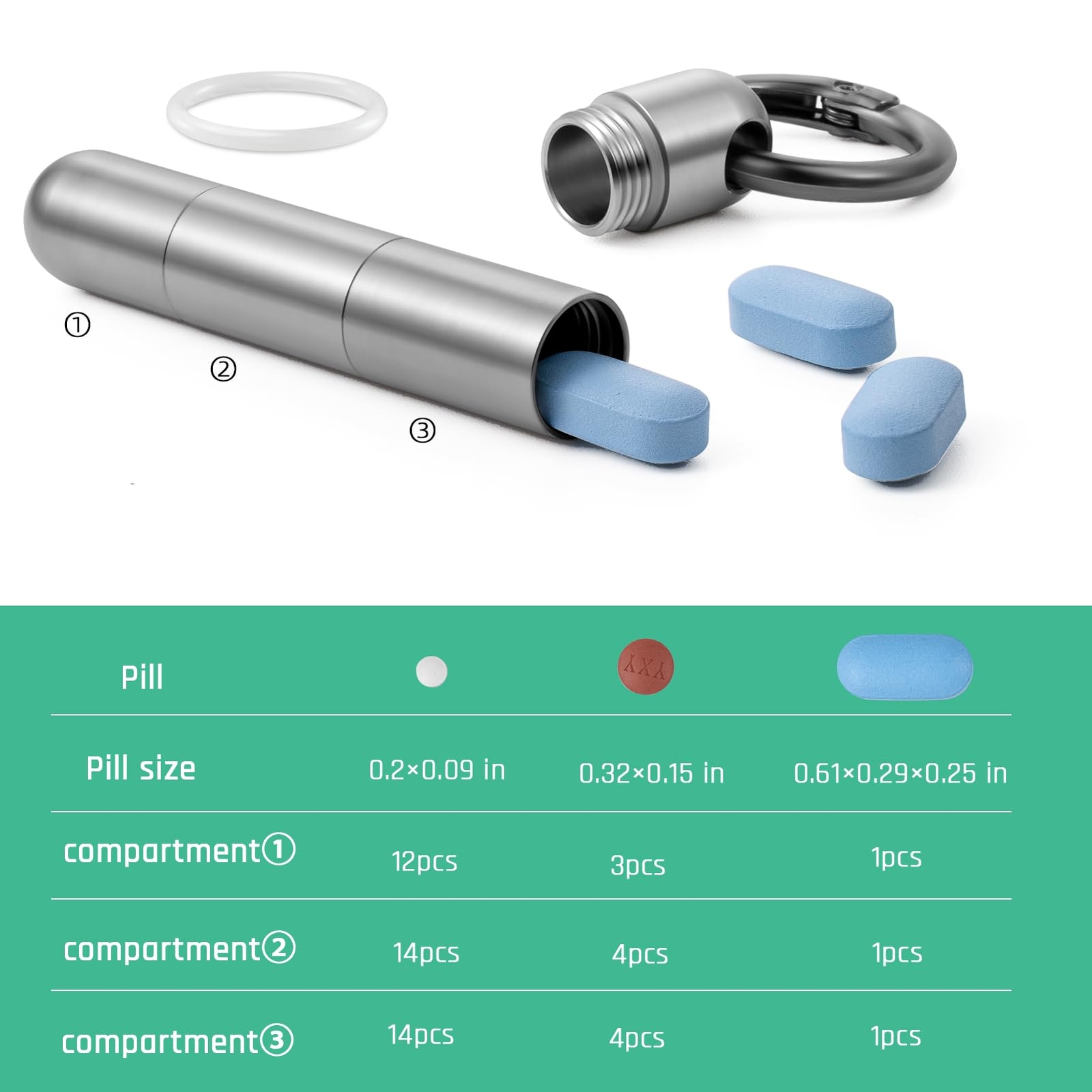 Small Keychain Pill Holder, Titanium Pill Case Waterproof Pill Fob for Travel...