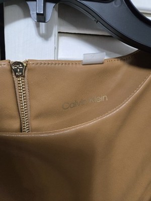 NWT Calvin Klein Tan Faux Leather Sheath Dress Zipper Back Size 6 Work  Classic | eBay