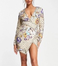 ASOS sequin Long Sleeve Dress Ornate Floral Beaded Size 6 Excellent $180