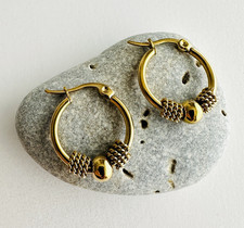 Hoop Earrings with Single Ball And Twisted Design Stainless Steel Gold Tone