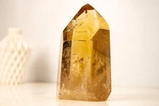 Real Golden Orange Citrine Obelisk Tower w Graphite Rutile Inclusions, 6 Lb.