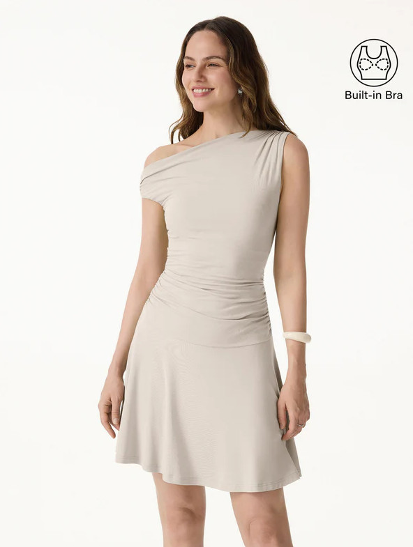 OGL Skinkiss Asymmetrical Ruched Fit & Flare Mini Bra Dress New