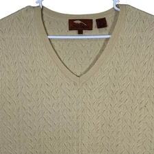Bob Timberlake Mens Vest XL Tan V-Neck Knit Sweater Sleeveless Golf Wool