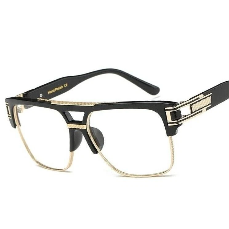 Gafas de moda para hombre marco negro dorado estilo hip hop lentes transparentes lentejas de gran tamaño Foto 3 de 4