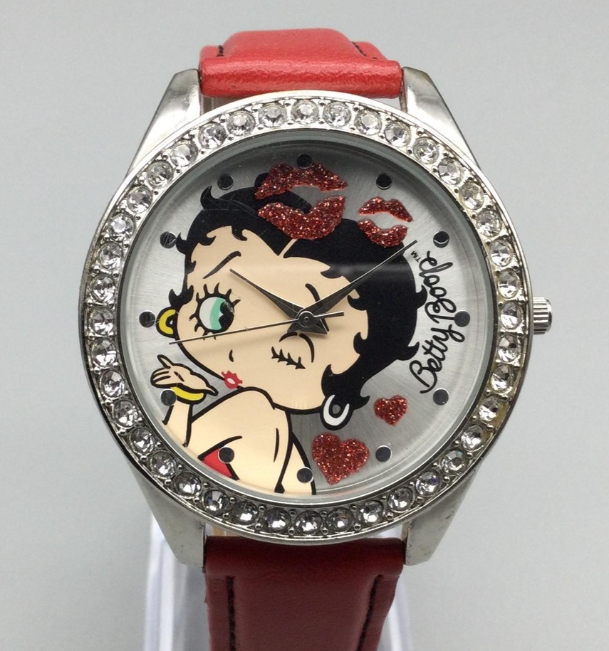 Betty Boop Watch Womens 40mm Rhinestone Glitter Hearts Cartoon New