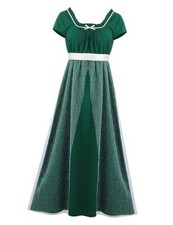 Regency Dresses for Women with Satin Sash Cap Sleeve Lace Cover Large Green