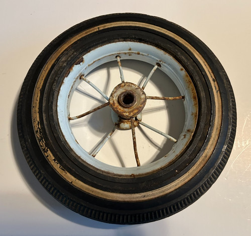 Vintage 7.5" Baby Carriage Wheel Rubber Tire Spoked Metal Pram Cart Replacement