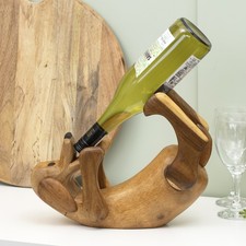 Drunken Dog Single Wine Bottle Holder Rustic Wooden Champagne Novelty Gift Decor