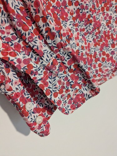 J CREW LIBERTY Red Pink Floral Popover Blouse 2 XS Long Slve Button Front Shirt - Picture 4 of 5