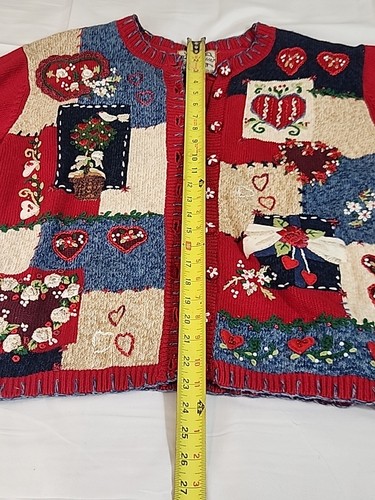 Vintage Heirloom Collectibles Knit Cardigan Sz L Hearts Valentines Ugly Sweater  - Picture 8 of 9